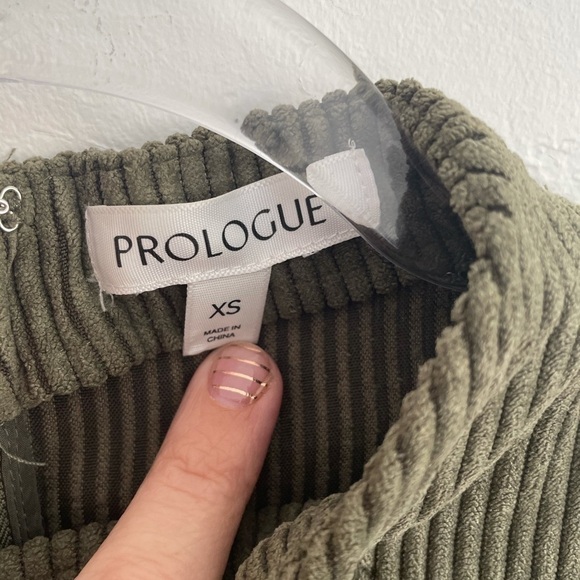 Prologue Olive Green Elbow Sleeve Corduroy Dress midi western size XS excellent - Picture 3 of 8